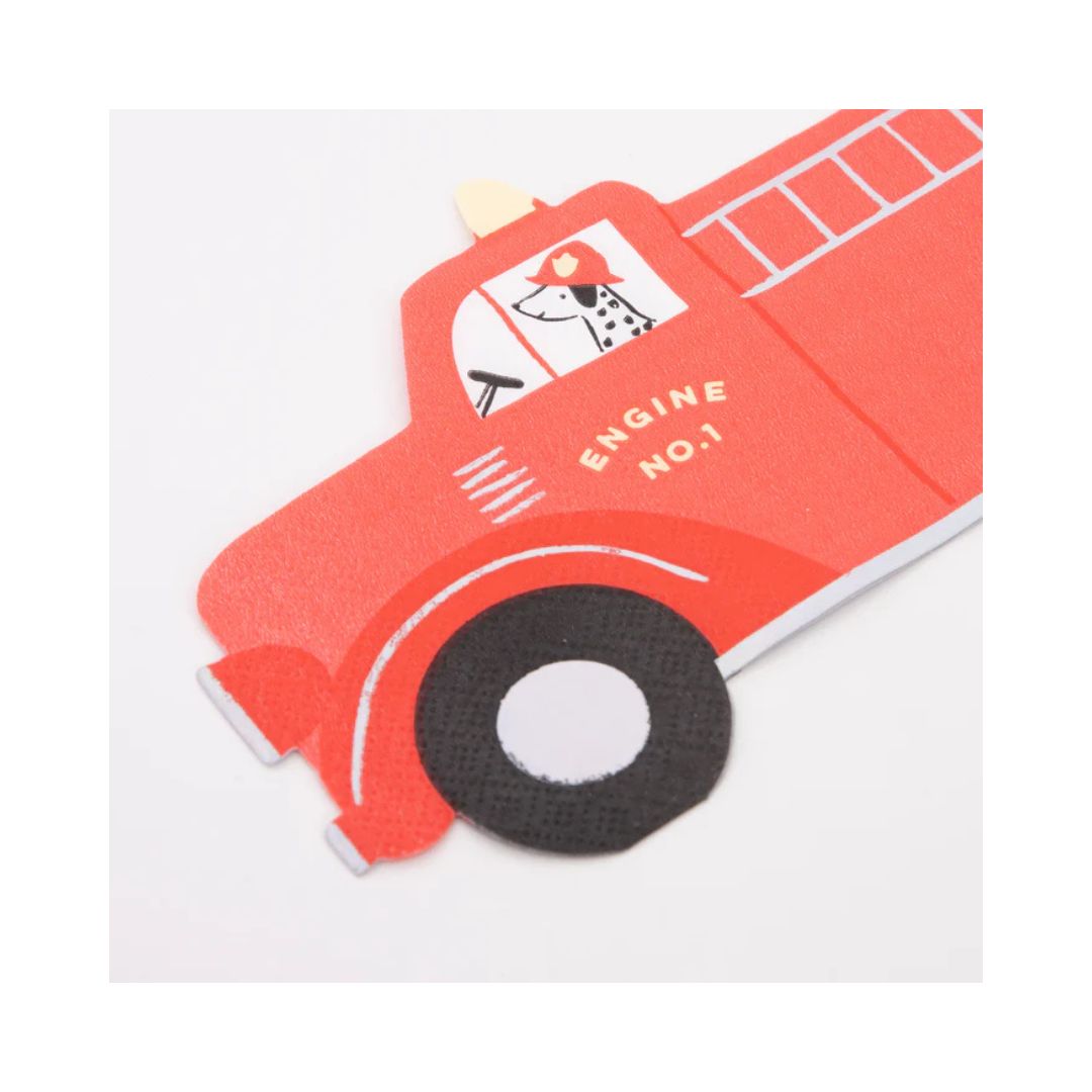 Red fire truck-shaped napkin on a white background  Remarkable Parties