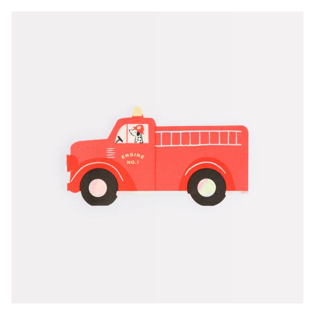 Red fire truck napkin on a white background - Remarkable Parties