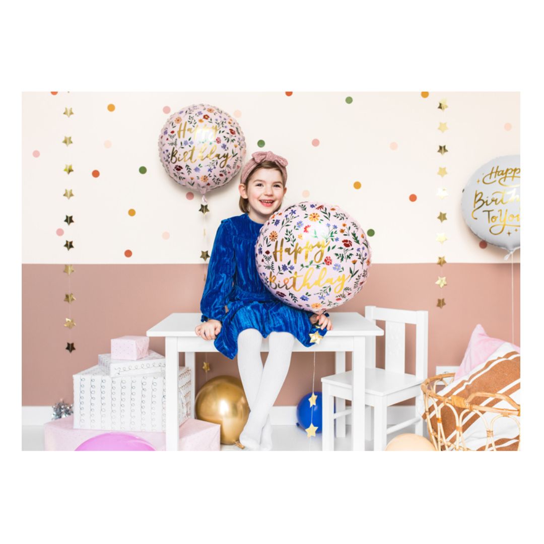 Floral pink round happy birthday foil balloon - Remarkable Parties