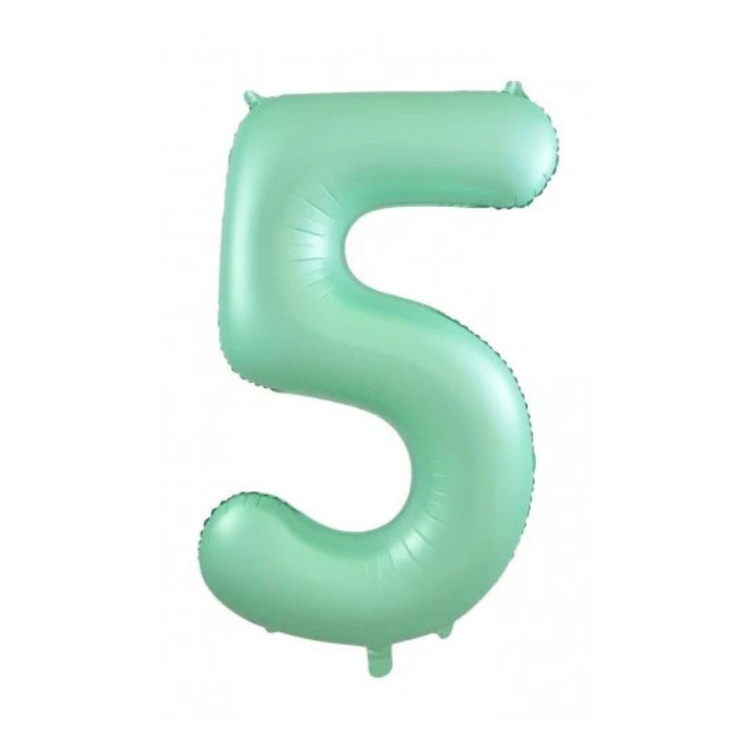 Matte mint green giant number 5 foil balloon - Remarkable Parties