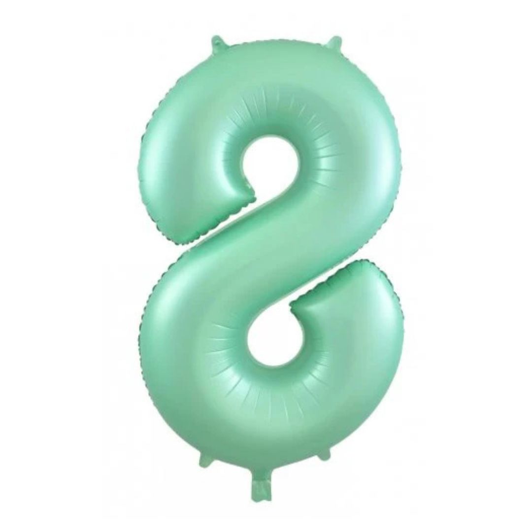 Matte mint green giant number 8 foil balloon - Remarkable Parties