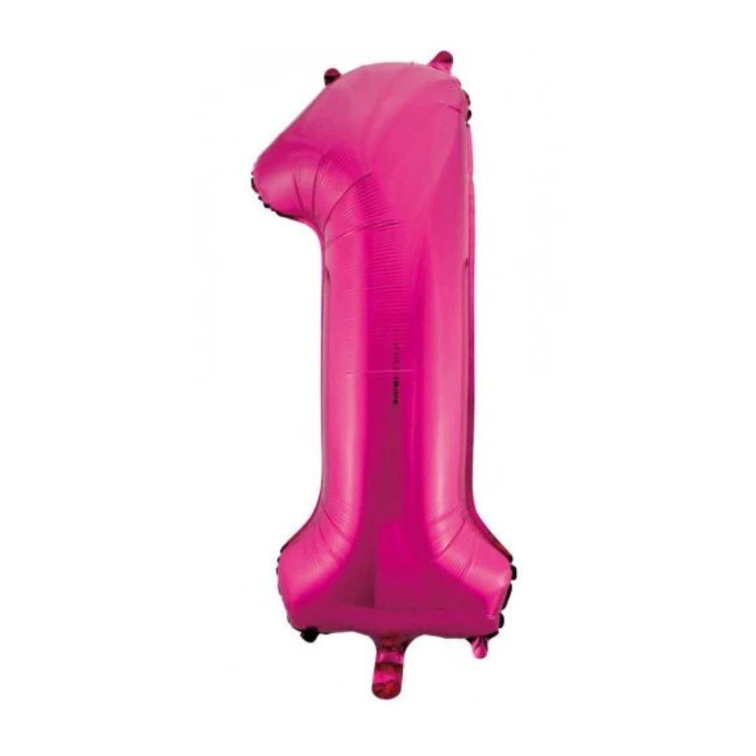 Giant magenta pink number 1 foil balloon - Remarkable Parties