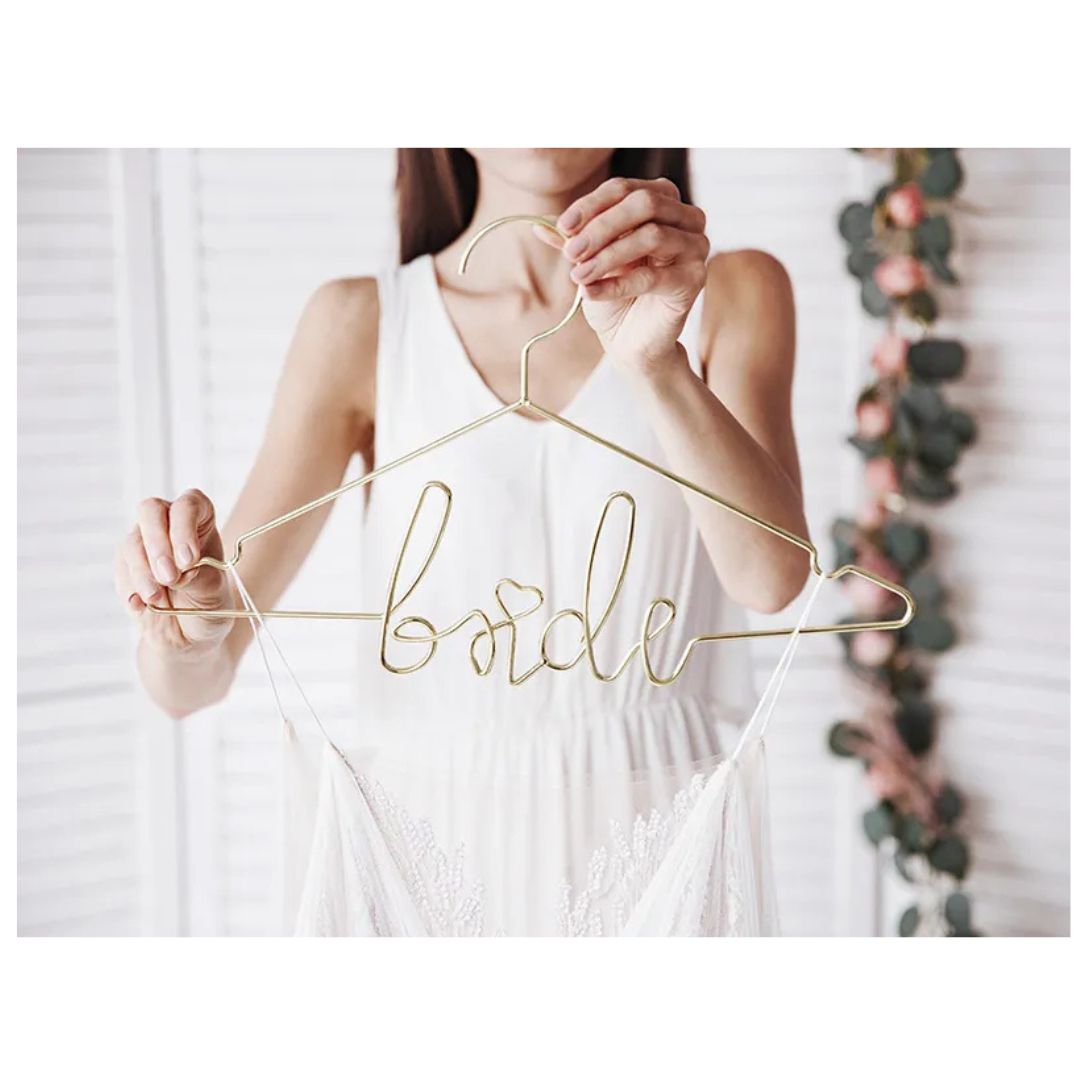 Gold Bride Hanger with dress - Remarkable Parties
