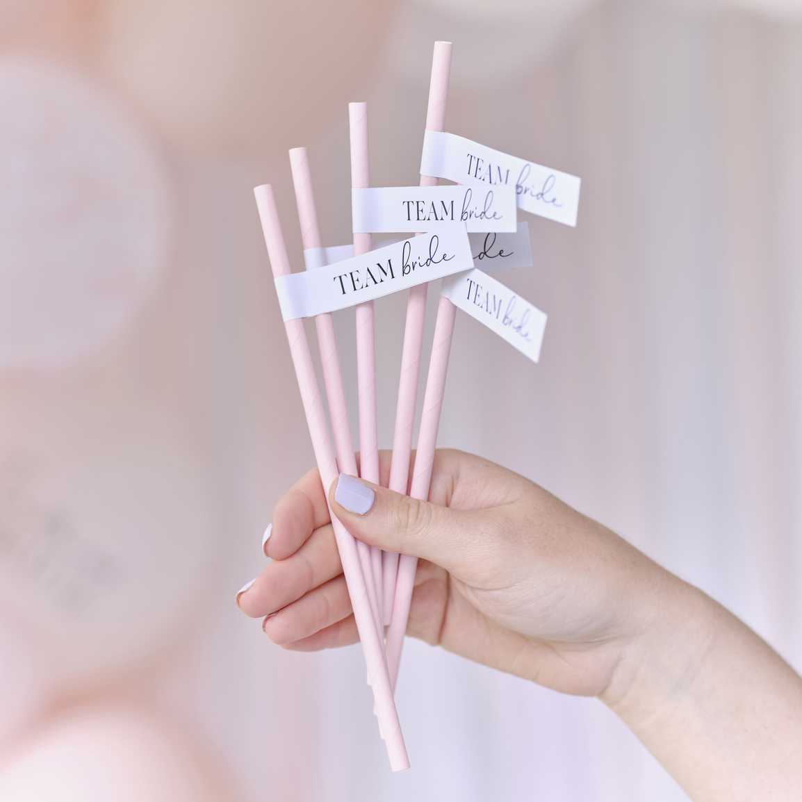 Pink Team Bride Straws & Flags (16 pack)- Remarkable Parties