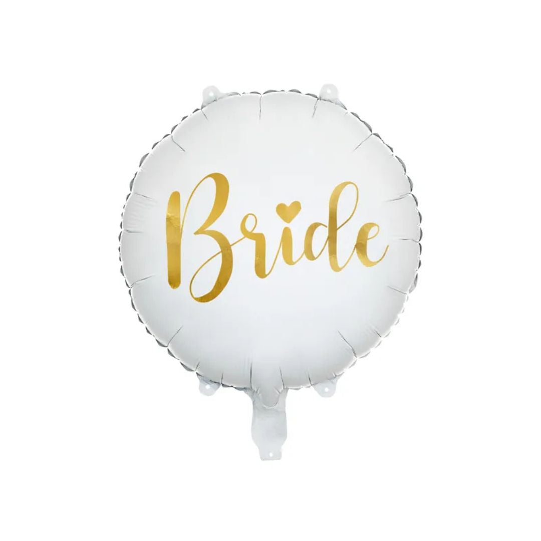 White & Gold round foil 'Bride' balloon - Remarkable Parties